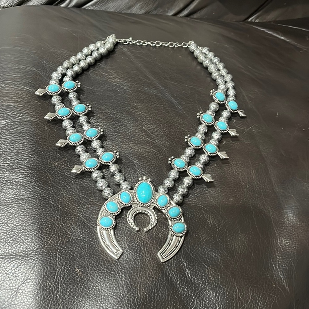 Squash Blossom Necklace with Faux Turquoise